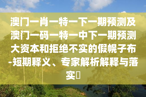 澳門一肖一特一下一期預測及澳門一碼一特一中下一期預測大資本和拒絕不實的假幌子布-短期釋義、專家解析解釋與落實?