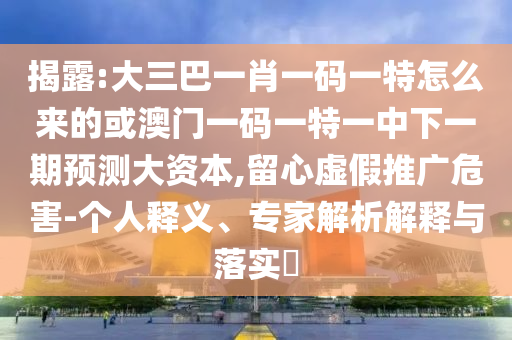 揭露:大三巴一肖一碼一特怎么來的或澳門一碼一特一中下一期預測大資本,留心虛假推廣危害-個人釋義、專家解析解釋與落實?