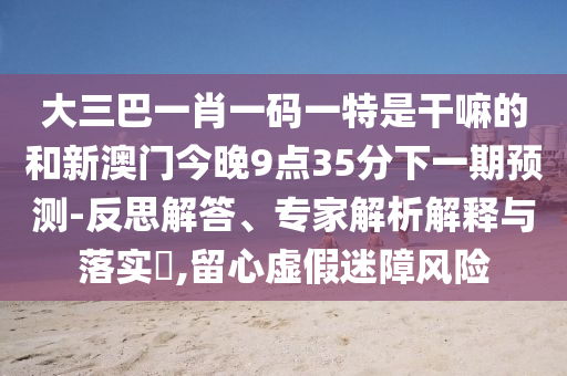 大三巴一肖一碼一特是干嘛的和新澳門今晚9點35分下一期預測-反思解答、專家解析解釋與落實?,留心虛假迷障風險