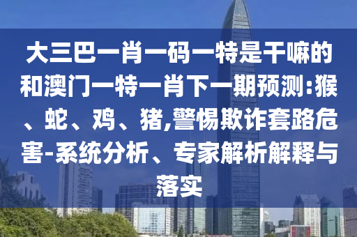 大三巴一肖一碼一特是干嘛的和澳門一特一肖下一期預測:猴、蛇、雞、豬,警惕欺詐套路危害-系統分析、專家解析解釋與落實
