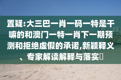 置疑:大三巴一肖一碼一特是干嘛的和澳門一特一肖下一期預(yù)測和拒絕虛假的承諾,新穎釋義、專家解讀解釋與落實(shí)?